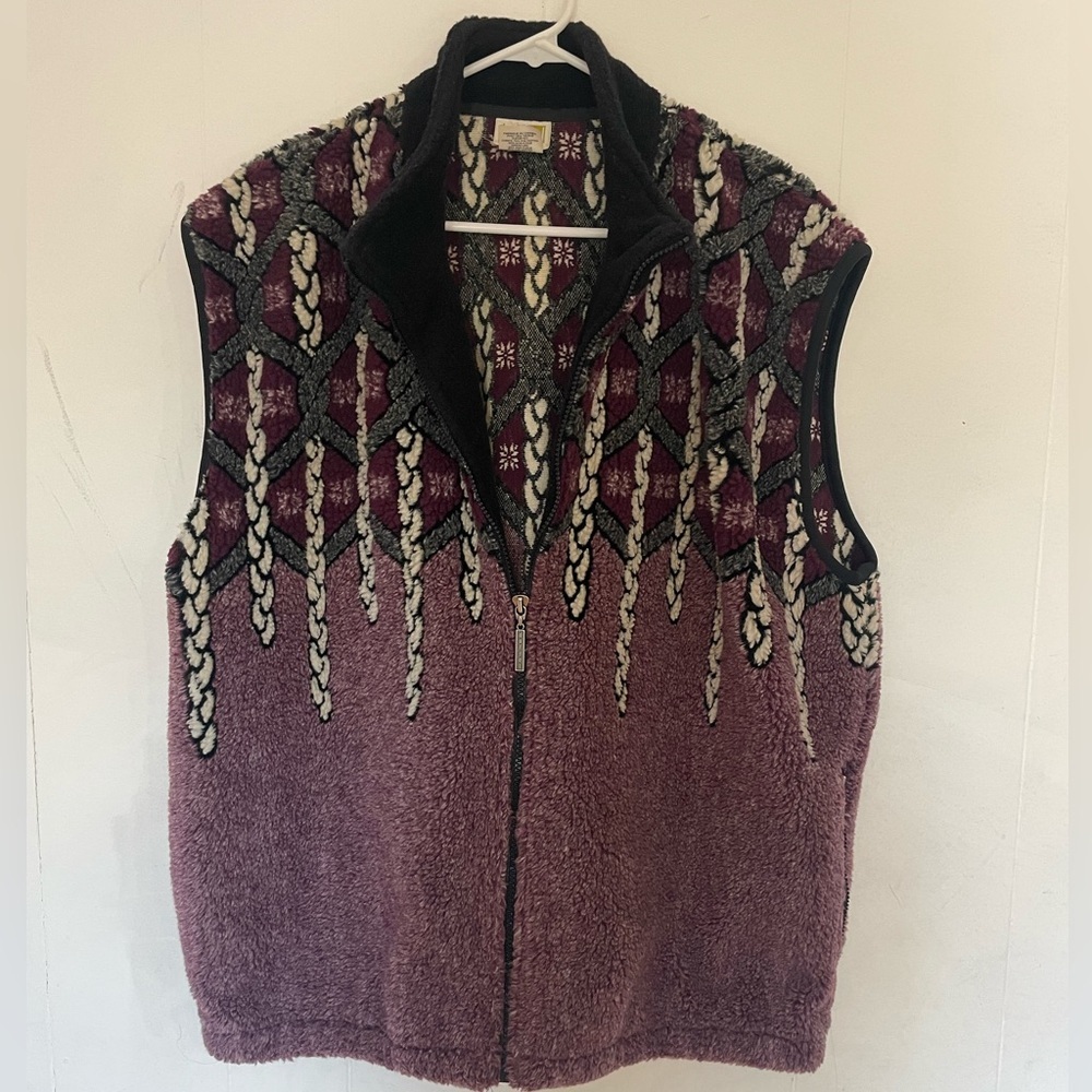 Vintage duffle fleece vest purple xl ombré geometric pattern